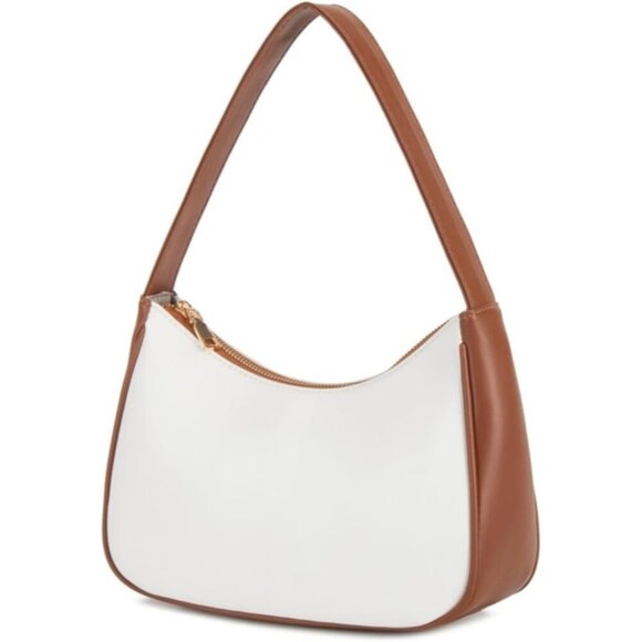 Handbags - Women White Brown B Imported Polyester Leather Zipper Closure Mini Tote Handbag